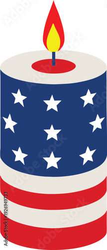 American Flag Candle Burning Isolated on White