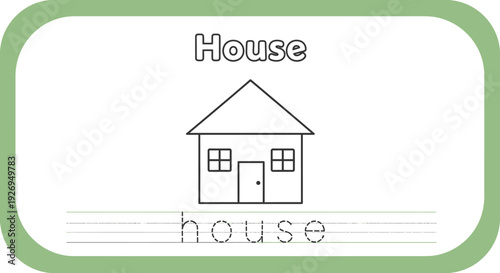 House Coloring Page for Kids, Home Outline Illustration