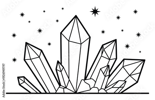 Crystal Cluster Geometric Black White Vector Illustration