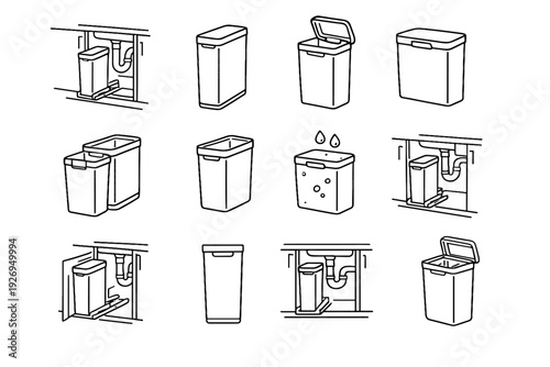 Vector grip design bin footprint minimalist lid compact vertical inner icons icon