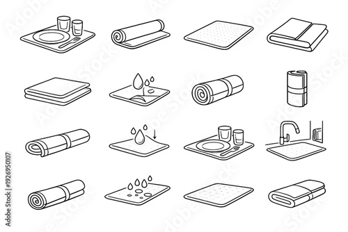 Silhouette mat absorbent icon foldable textile drying countertop vector functional thin modern