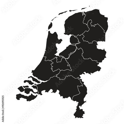 Map Silhouette of the Netherlands Divided by Province Borders