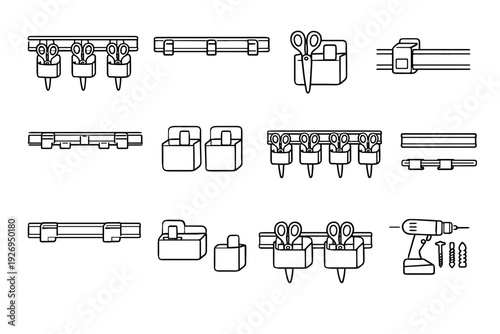 Mounted customizable expandable brackets icon setup vector wall mount detachable geometry scissors