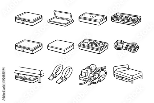 Silhouette organizer under form neat panel vector icon cable bed solution storage