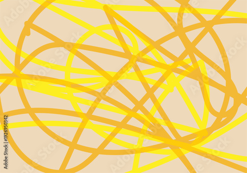 Garabato abstracto de líneas enredadas en tonos amarillos y naranjas sobre fondo crema