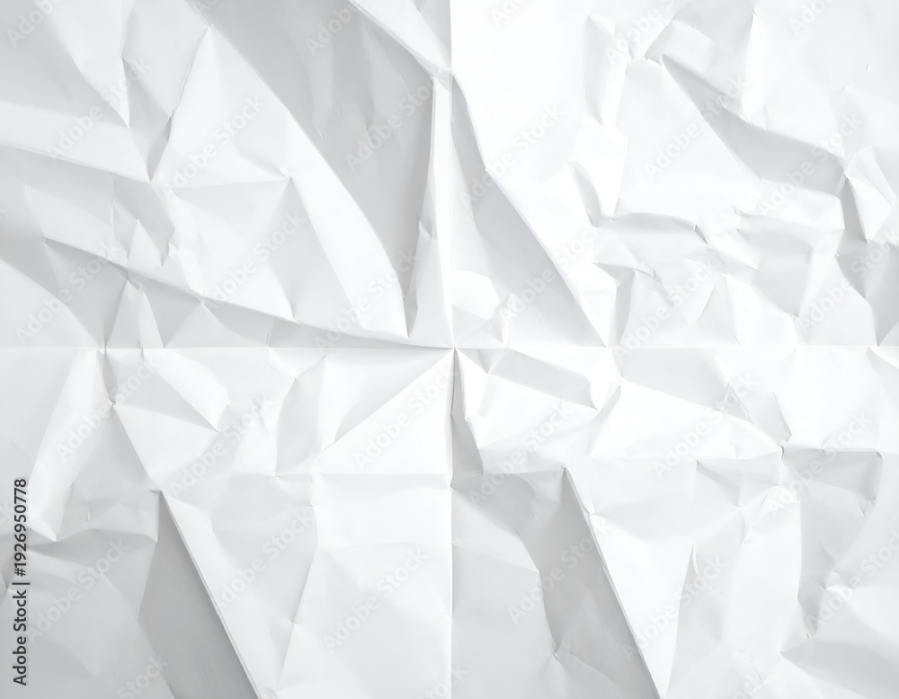 Fototapeta premium Close-up of crumpled white paper, showing light and shadow details