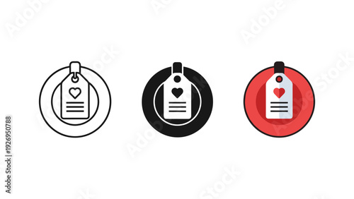 Love heart luggage tags set with blank space for text on white background minimalist travel concept