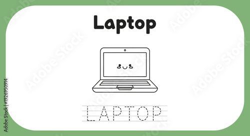 Laptop tracing worksheet for kids. Educational game.