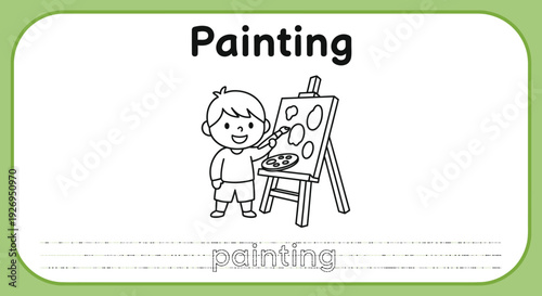 Painting activity for kids. Boy drawing on canvas.