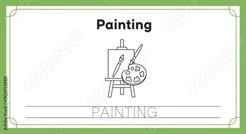 Painting art lesson coloring page with easel and palette