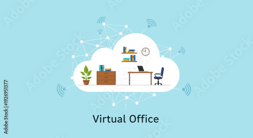 Virtual Office Workspace with Office Equipment.