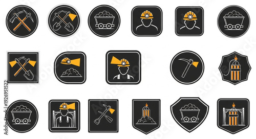 Collection of various black and silver firefighter badges with different shapes and designs.