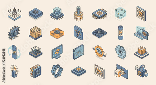 Collection of Various 3D Icons and Symbols.