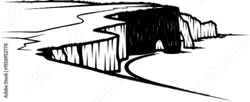 Dramatic cliff edge with a winding path leading to a dark abyss