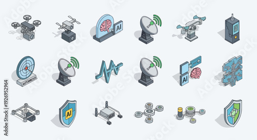Collection of Various 3D Security Icons.