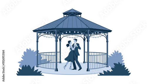 Gazebo vector illustration of a couple dancing at night