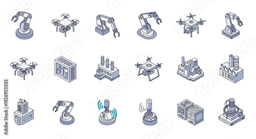 Robotic Arms and Industrial Machinery Icons.