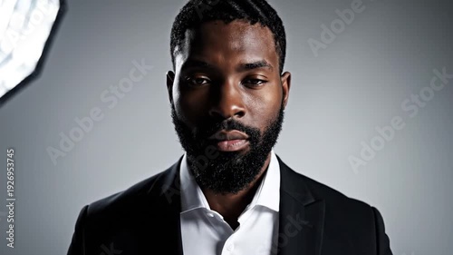 Confident Business Professional in Formal Suit Standing Against Neutral Background