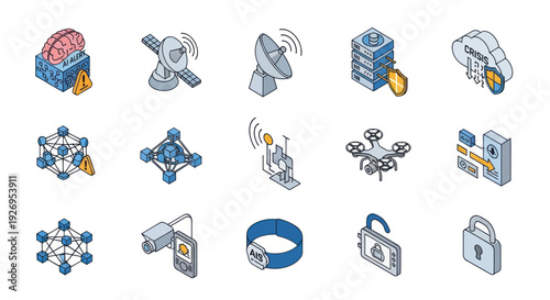 Collection of Various Technology Icons and Symbols.