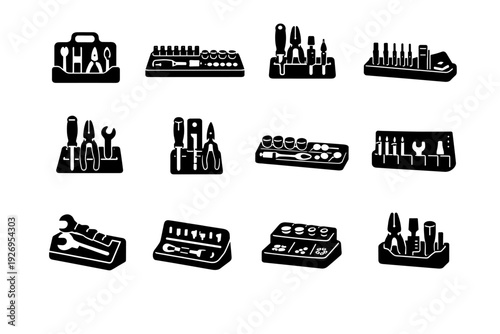 Profile generation compact image vector simple storage organizer workshop tray icon discreet