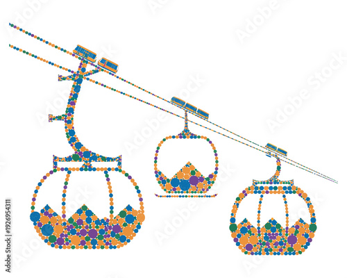 Cable car transport system with gondolas ascending mountain slope ski resort tourism leisure activity