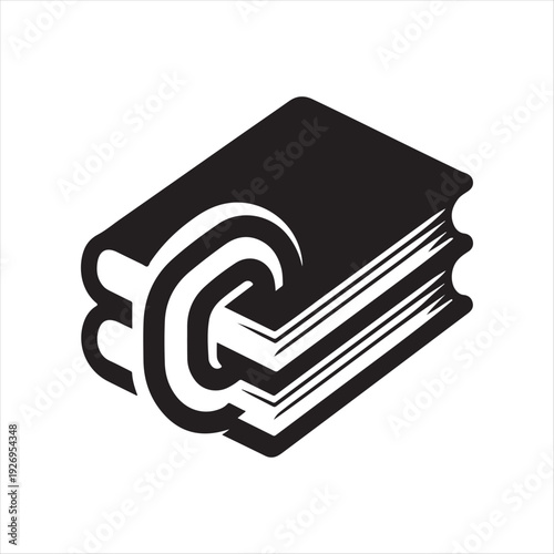 Pair of linked textbooks vector silhouette outline logo design concept illustration