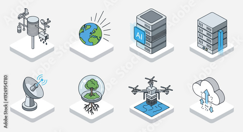 Weather Monitoring System Icons Set.