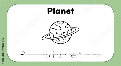 Planet coloring page for kids. Space illustration.