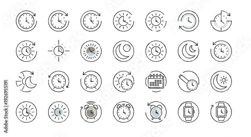 Circular icons with arrows and symbols representing recycling sustainability and eco friendly themes in minimalist style