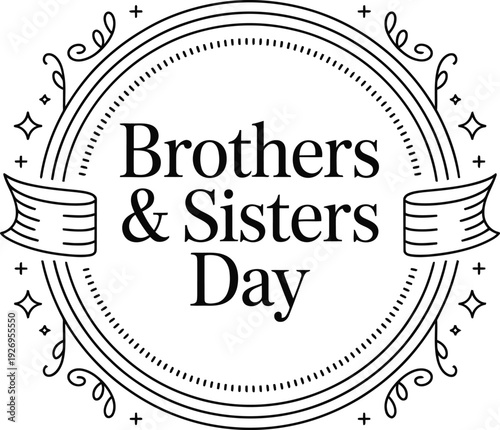 Brothers and sisters day circular logo with ribbons and decorative elements
