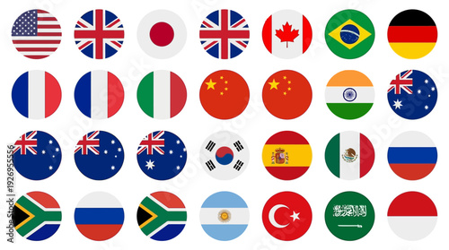 Comprehensive Global Country Flags Icon Set Round Vector Illustrations Representing Nations and International Diversity