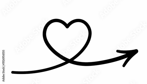 Elegant hand-drawn heart intertwined with a graceful flowing arrow, representing enduring love, romantic journeys, and emotional connection, ideal for expressive graphic designs and romantic themes