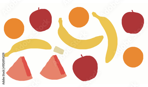 Realistic fresh fruit vector pack with apples bananas oranges and watermelon slices