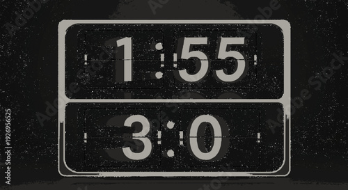 Digital clock face displaying 1 55 and 3 00 in bold white numerals on a dark background with a minimalist design