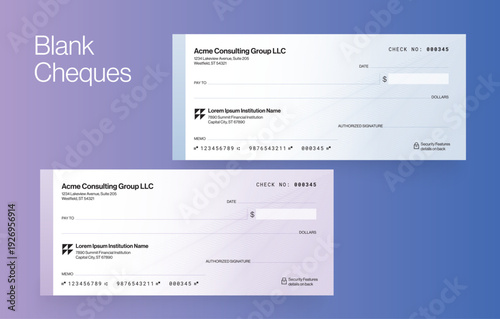 Blank Check Template, Business Bank Cheque Layout for Payments 