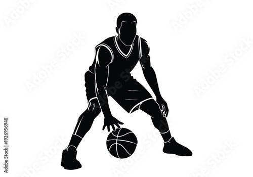 Basketball player silhouette icon. Male athlete dribbling a ball. Sports and active lifestyle concept.