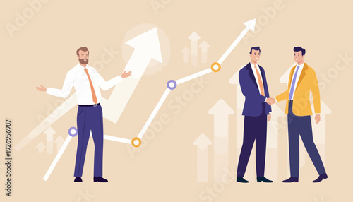 Successful Business Partnership and Growth Chart Illustration