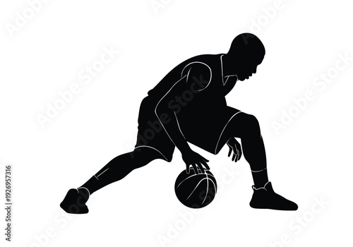 Basketball player silhouette. Dynamic athlete dribbling a ball. Sports and competition concept.