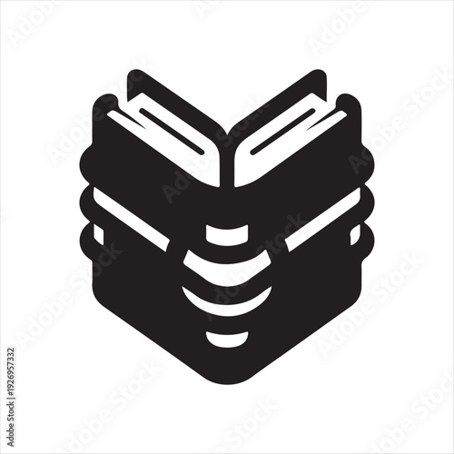 Pair of linked textbooks vector silhouette outline logo design concept illustration
