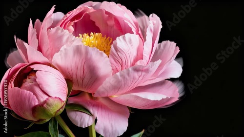 Timelapse of Pink Peony Flower Blooming on Black Background