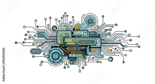 Complex Circuit Board Design with Interconnected Components.