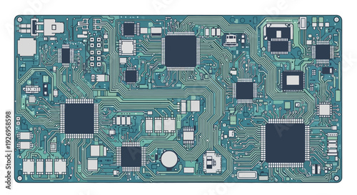 Electronic Circuit Board with Microchips and Components.