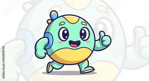 Cartoon Character with Thumbs Up and Friendly Expression.