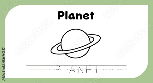 Planet coloring page for kids. Space learning worksheet.