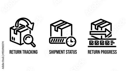 E-commerce Shipping and Returns Tracking Icons: Monitoring Package Status, Delivery Progress, and Customer Logistics Management