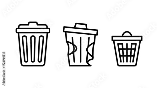 Trash Can and Waste Disposal Icons | Delete Recycle and Rubbish Removal Bin Symbols