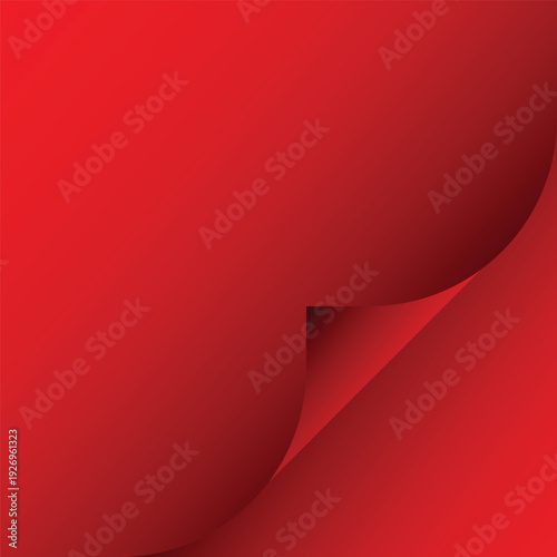 Red abstract background with curled paper corner and blank space for design template