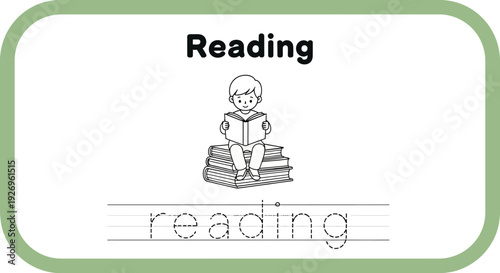 Reading practice worksheet for kids with boy and books
