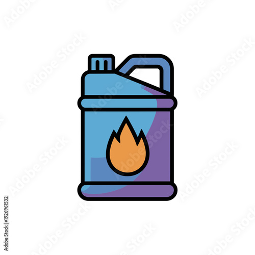 A colorful vector graphic of a gas can with a flame symbol on it