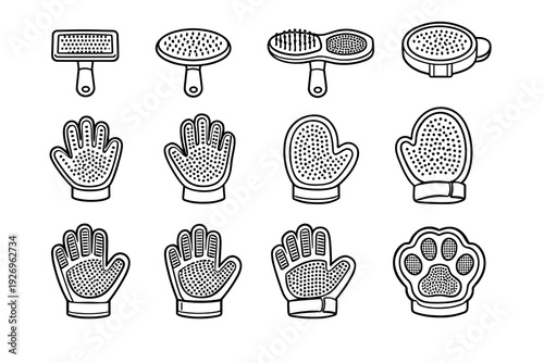 Interactive surface icons contemporary pet balanced brush vector bristle grooming proportions icon